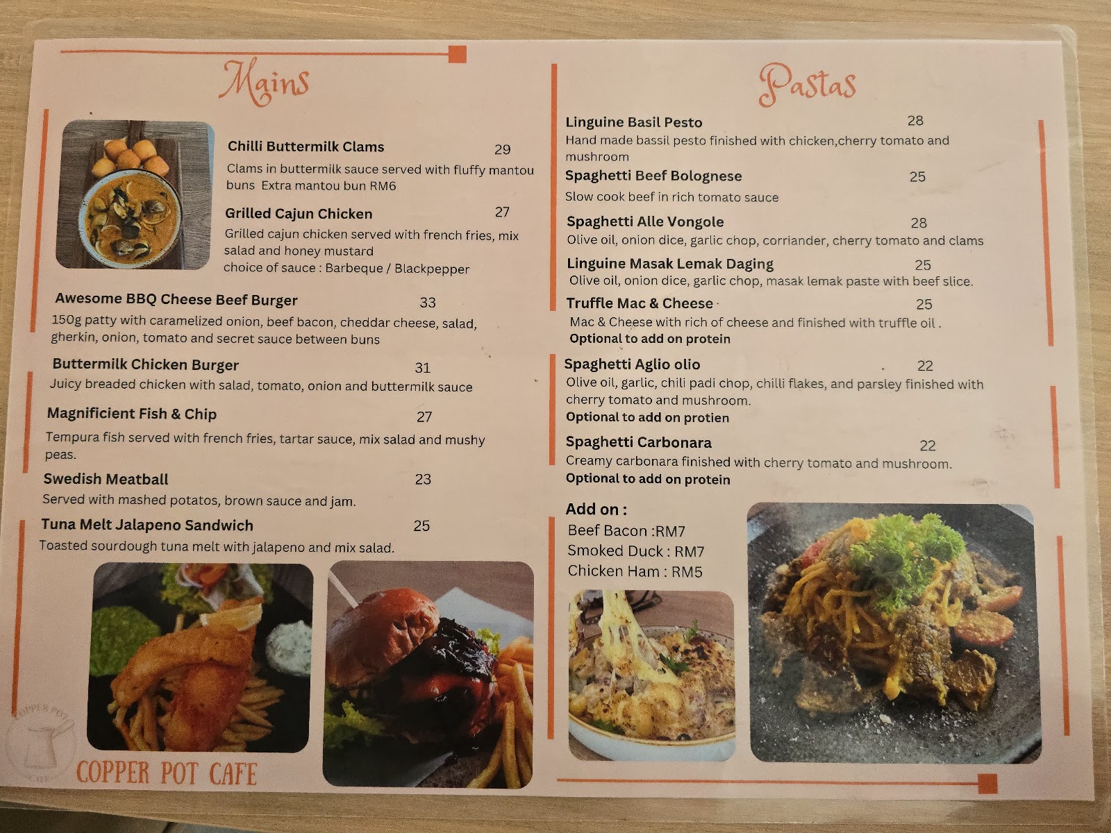 Copper Pot Cafe & Restaurant 菜单